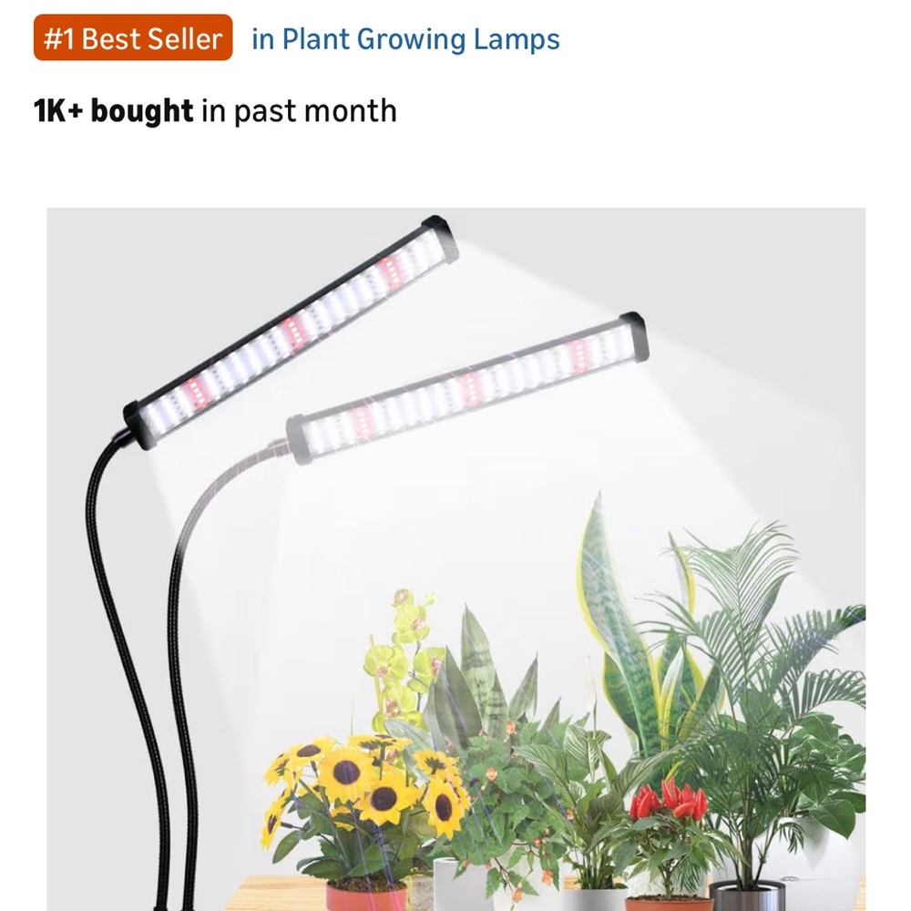 Dual-Head LED Plant Grow Light - Black Gooseneck